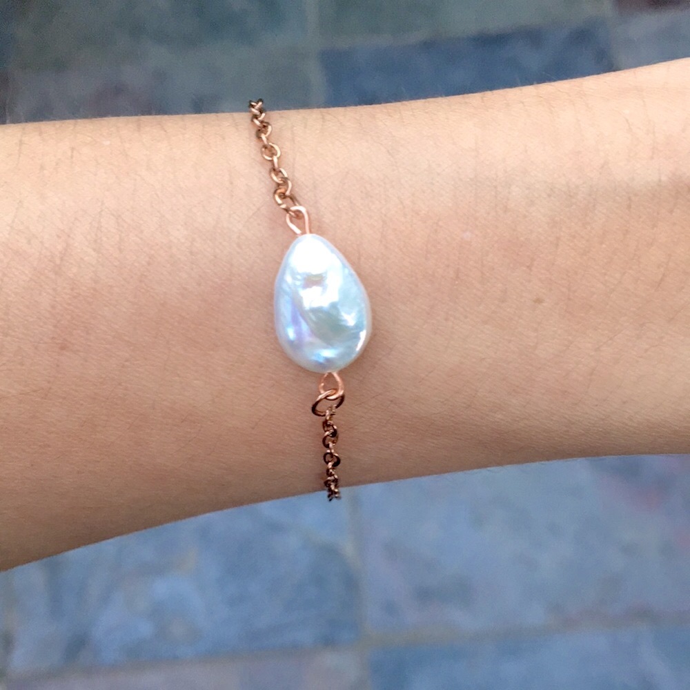 Freshwater Baroque Pearl + Rose Gold Stacking Bracelet